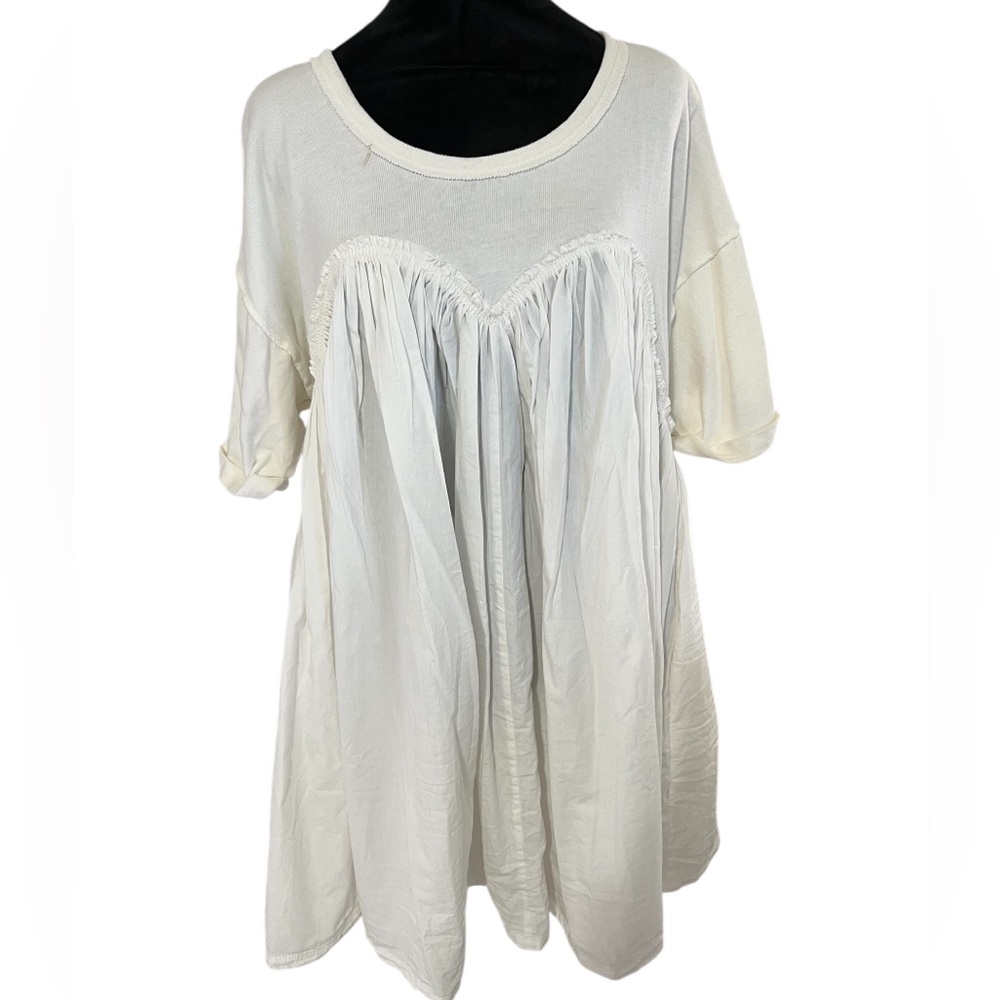 Free People White Pleated Tiered Mini babydoll  Sundress with Dolman Sleeves - Picture 3 of 6